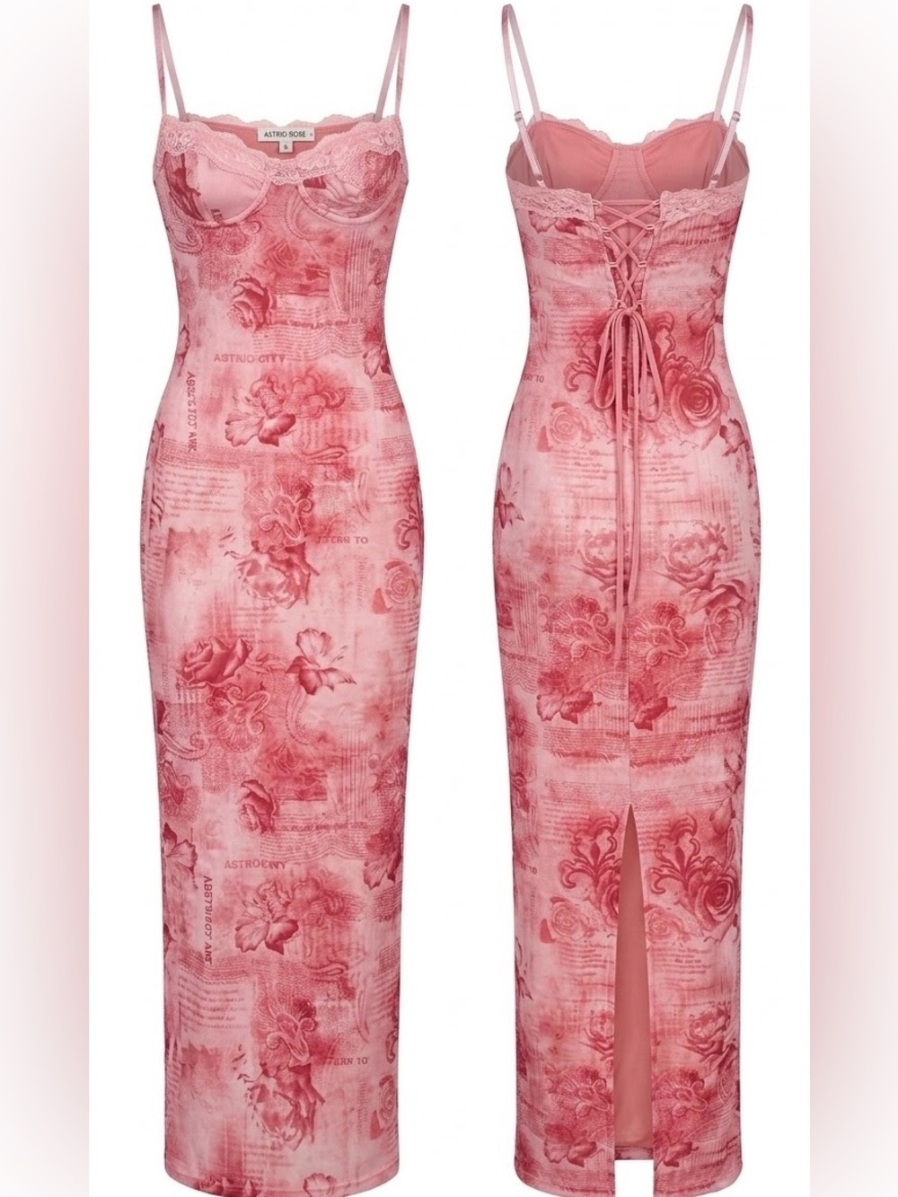 Pink Floral Lace-Up Maxi Dress